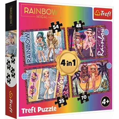 Imagen de Trefl 4in1, 35 a 70 Elements Coloridos Personajes de Cuentos Rainbow High, Grado Dificultad, para Niños Partir 4 años Puzzle, Color, muñecas Moda (34614)