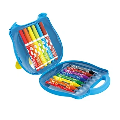 Imagen de Keyroad, KR972321 Material Escolar Maletín de Pinturas para Niños Contiene 16 Piezas Rotuladores y Ceras Colores Carcasa Decorada Brillantes Lavables