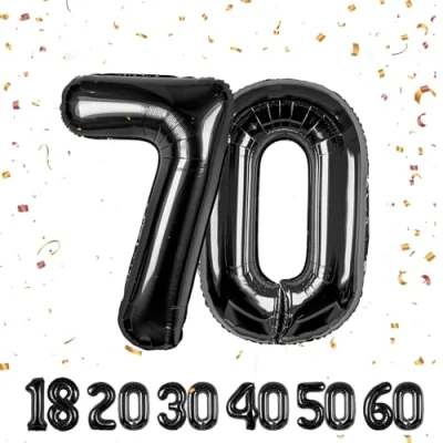 Imagen de Globos de Cumpleãnos Numeros 70 Noir,101 CM Globo Gigantes Grandes Decoracion,Globo Numero Niño Niña Adultos decorazione,Vuelan con Helio