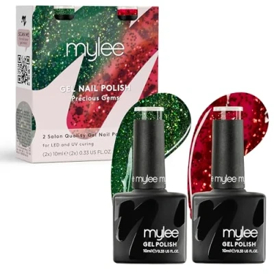 Imagen de Mylee Set de Esmalte Uñas en Gel Semipermanente 2x10ml [Precious Gems] UV/LED Nail Art, Manicure y Pedicure, Uso Profesional Doméstico [Navidad 2024] Larga duración fácil aplicar
