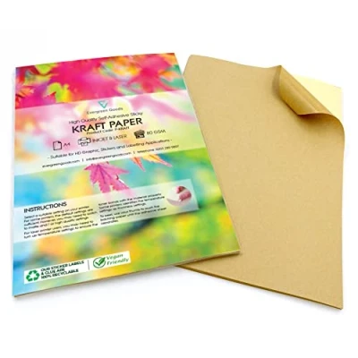 Imagen de Evergreen Goods™ 50 Hojas A4 Papel Autoadhesivo Kraft Mate, Etiquetas Adhesivas Imprimibles para Impresoras de Inyección Tinta y Láser, Impresión Impresiones Alta Resolución