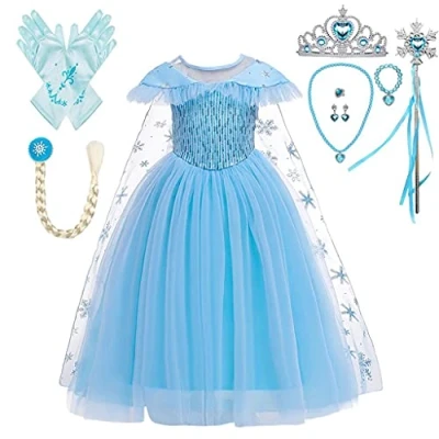Imagen de Lito Angels Vestido Princesa Elsa Disfraz Reino del Hielo con Capa y Accesorios para Niñas Pequeñas, Talla 3 4 años, C