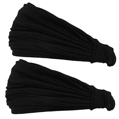 Imagen de CHARM Hombre Cinta De Correr Bandana Pelo Pañuelos Diadema Mujer Elastica Negro Paquete 2 M