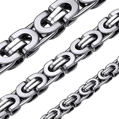 Imagen de ChainsHouse Cadena de Acero Inoxidable Collar Bizantino 10mm Ancho 66cm Largo para Colgantes, Hip Hop Chunky Rap