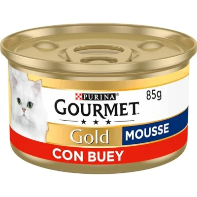Imagen de Gourmet Purina Gold Mousse, Comida Húmeda para Gato con Buey, 24 latas de 85g