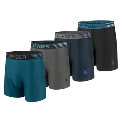 Imagen de Spyder calzoncillos tipo bóxer para hombre, paquete de 4 poliéster y elastano, Verde azulado/gris/azul marino/negro, Medium