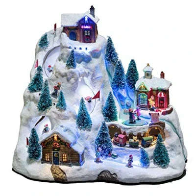 Imagen de Konstsmide LED 3403 000 Pista de esquí con animación, 8 villancicos navideños clásicos, fuente alimentación seleccionable, 15 diodos colores, transformador interior 4,5 V, funciona