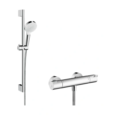 Imagen de hansgrohe Crometta set de ducha, ducha mano con termostato Ecostat 1001 CL, barra 65cm, flexo 160cm, soporte alcachofa 2 tipos chorro, cromo, 27812400