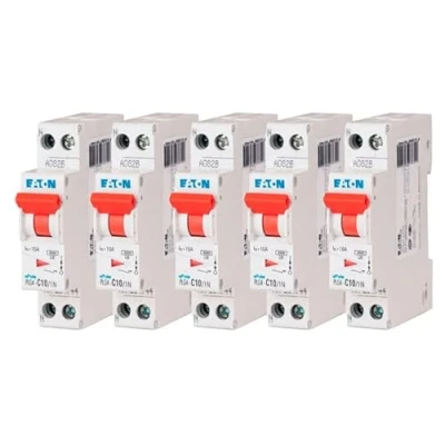 Imagen de EATON 264744 PLG4 C10/1N DISYONCTOR MODULAR PH/N Blanco MANETA ROJO 1P+N/10 A CURVA C Conexión de tornillo 5 disyuntores