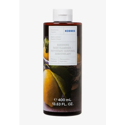Imagen de KORRES Gel de ducha revitalizante Basil Lemon dermatológicamente probado, con aloe vera activo, aroma cítrico, sin silicona ni parabenos, formato XL, 400 ml, vegano