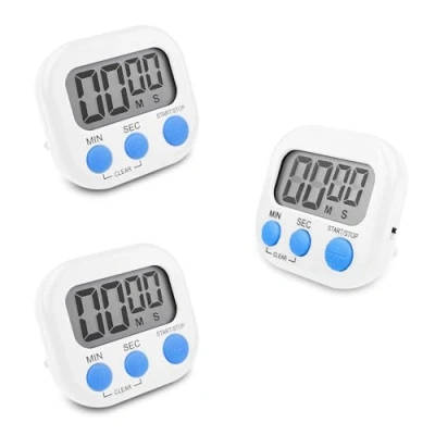 Imagen de Fousenuk 3 Piezas Temporizador Cocina Digital Blanco, Cronometro con Pantalla LCD Grande, Timer Alarma Fuerte, Reloj Respaldo Magnético para Estudiar Trabajar