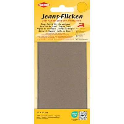 Imagen de Kleiber Parche de reparación Jeans para Planchar 17 cm x 15 cm, Corte a Medida, Color Beige, Algodón