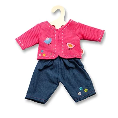 Imagen de Heless 2504 Conjunto de ropa para muñecas, 2 piezas con rebeca y vaqueros, en azul o rosa, surtido, talla 35 45 cm
