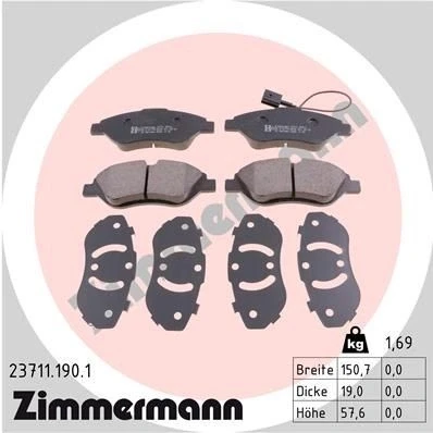 Imagen de ZIMMERMANN 23711.190.1 Juego de pastillas freno con contacto avisador desgaste Foto correspondiente a la entrega FIAT: BRAVO 2, Stilo Hatchback