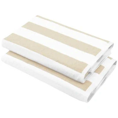 Imagen de ZOLLNER Juego de 2 Toallas Playa baño Resistentes y absorbentes en 70x180 cm Lavables hasta 95C algodón diseño Atemporal a Rayas Beige Certificado Oeko Tex