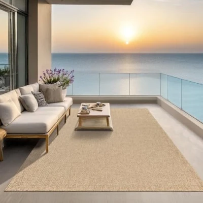 Imagen de the carpet Kansas Alfombra para Exterior e Interior con Aspecto de Yute Natural, Resistente a la Intemperie, Apta Patio y jardín, Naturaleza, 80 cm Redondo