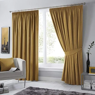 Imagen de Fusion Dijon Cortinas Opacas, 168 x 183 cm, Plisadas, 2 Paneles, térmicas para Dormitorio y Sala de Estar, Color Mostaza, Aislamiento, Ocre Amarillo, W 66.1&quot; L 72&quot; (1 Panels),