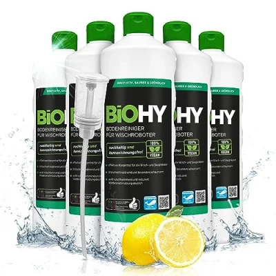 Imagen de BiOHY Limpiador pisos para robots limpiadores (6 botellas de 1 litro) + Dosificador Concentrado todos robot aspirador con función húmeda (Wischroboter)