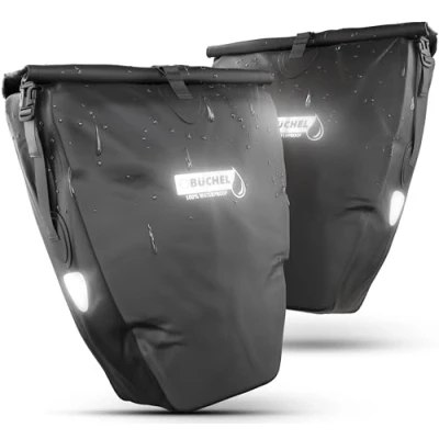 Imagen de Büchel Bolsa de Bicicleta para portaequipajes I 25,4 L 100% Impermeable con asa y Correa portaequipajes, alforjas traseras Negro