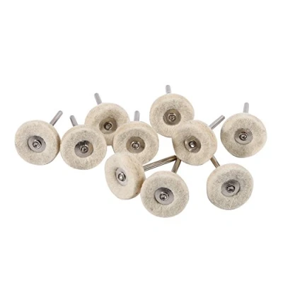 Imagen de 10 Unids Rueda de Pulido Lana Circular con Forma Cabezal Mango para Herramienta Giratoria Metal Aluminio Acero Inoxidable Joyería Cromo