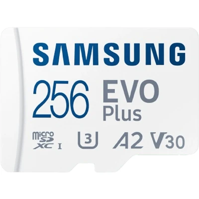 Imagen de Tarjeta Micro SDXC Samsung Evo Plus MB MC256S, 256GB, Clase 3, V30. UHS I, Lectura 160 MB/s, Blanco