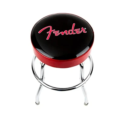 Imagen de Taburete Fender, Ideal para los jugadores y fans de Guitarra, con Logo Fender Rojo Brillante, Acolchado Espuma, 24&quot;, Negro Brillante