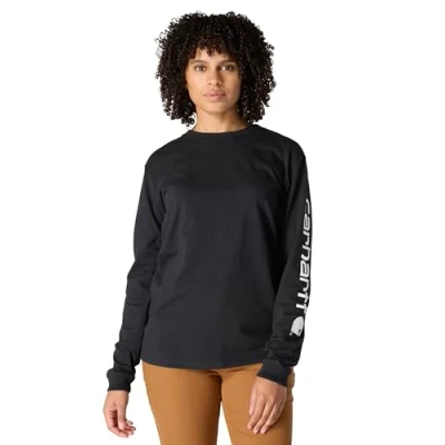 Imagen de Carhartt Camiseta de manga larga con logotipo gráfico, Loose Fit, tejido grueso Para Mujer, Negro, M