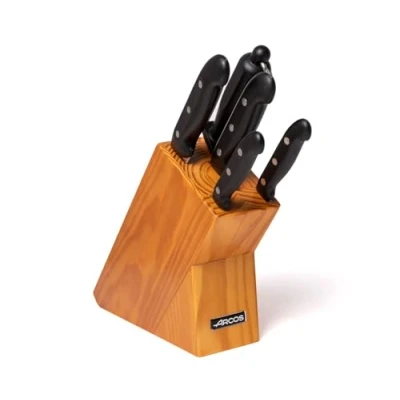 Imagen de Arcos Set Cuchillos 5 piezas Acero Inoxidable Nitrum. Cuchillo Cocina Profesional Pelar Frutas y Verduras. Mango Ergonómico Polioximetileno POM. Serie Maitre. Hoja ancha, filo suave. Color Negro.