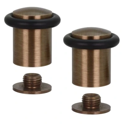 Imagen de EVI Herrajes Pack de 2 Topes Puerta Base Roscada Goma Negra Silicona Natural Latón Incluye Taco + Tornillo