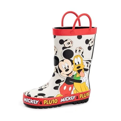 Imagen de Disney Botas de agua Mickey Mouse para niño niños con estampado personajes y Plutón en Beige goma resistentes al
