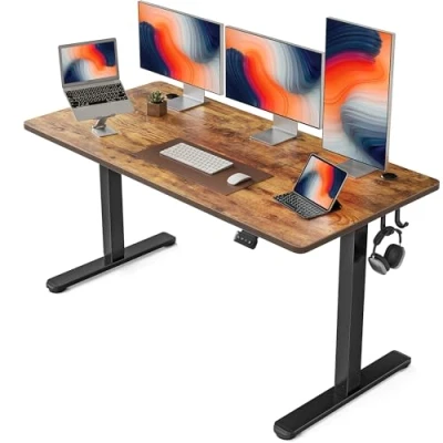 Imagen de FEZIBO Escritorio Eléctrico de Pie 152 * 60 cm Mesa Altura Ajustable con Tablero, Pies en T Acero, Sistema Anticolisión, Panel Control Funciones Memoria