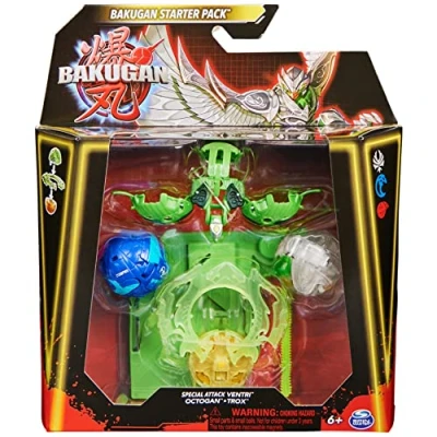 Imagen de BAKUGAN Paquete de 3 Unidades iniciación, Ventri Ataque Especial, Octogan y Trox, Figuras acción giratorias Personalizables Tarjetas Intercambiables, Juguetes para niños niñas 6 años