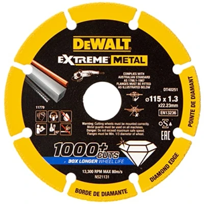Imagen de DEWALT DT40251 QZ Disco de corte con borde diamantado Extreme Metal 115x1.3x22.3 mm