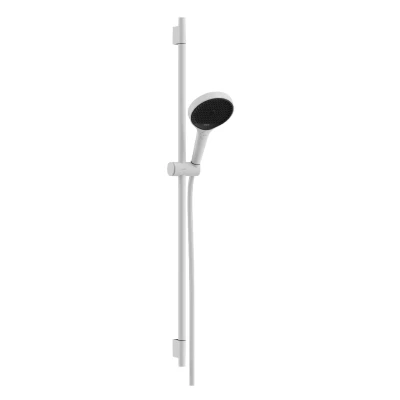 Imagen de hansgrohe Rainfinity set de ducha, ducha mano con barra 90cm, soporte y Designflex flexo textil 160cm, alcachofa 3 tipos chorro, blanco mate, 28743700