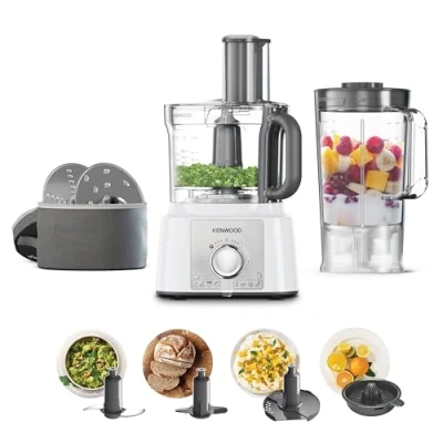 Imagen de Kenwood MultiPro Express FDP65.450 WH Procesador de Alimentos (1000 W, bol 3 L, batidora vaso 1.5 exprimidor, accesorios corte)