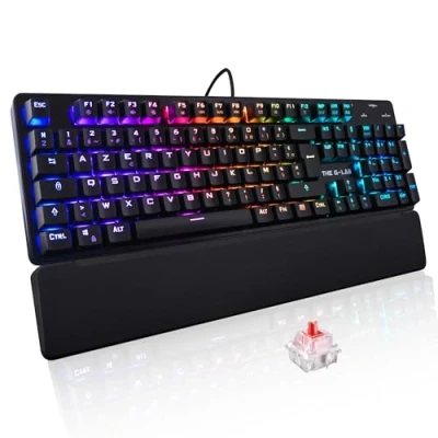 Imagen de The G Lab USB KEYZ Rubidium Teclado mecánico Gaming AZERTY FR de Alto Rendimiento, RGB 100% Personalizable, antifantasma, reposamuñecas Compatible con PC, PS4 y Xbox (Negro)