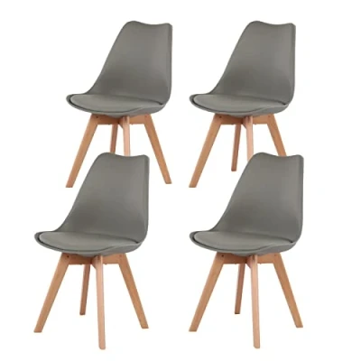 Imagen de H.J WeDoo Pack de 4 Silla Comedor Escandinava, Pata Madera Haya y Asiento Acolchado, Estilo Nórdico Gris