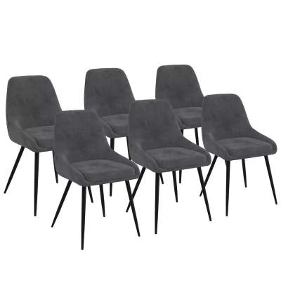Imagen de IDMarket Juego de 6 sillas THALYA terciopelo gris oscuro con reposabrazos