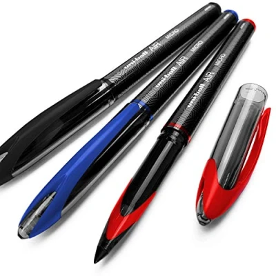 Imagen de Uni Ball Aire Micro 0.5mm Fina Rollerball 3 Pack Negro, Azul, y Rojo UBA 188 M