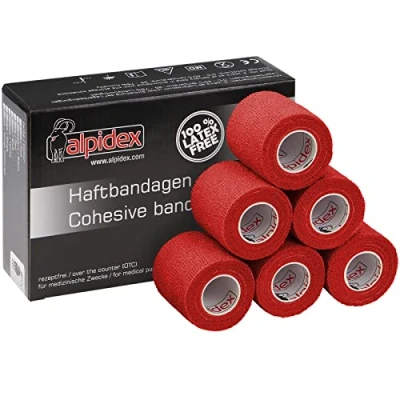 Imagen de ALPIDEX 6 Rollos Venda Adhesiva 5 cm x 4,5 m Cohesiva Envoltura Tape Deportiva Bendaje Autoadhesiva Mano Rodillas Tobillo Vet Wrap Perro Gato Caballo, Color:rojo