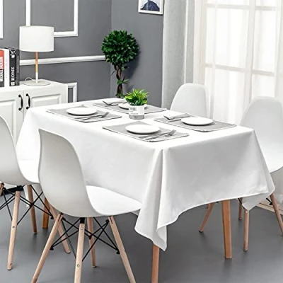 Imagen de SWR GREATOYAR Mantel Antimanchas Rectangular, Impermeable, Hule Mesa, Resistente, Lavable, Ideal para Interiores y Exteriores, Decoración de Blanco, Medida 180x220cm
