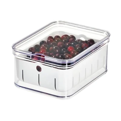 Imagen de iDesign caja organizadora para frutas y verduras, de plástico libre BPA, organizador cocina con bandeja goteo guardar alimentos, transparente
