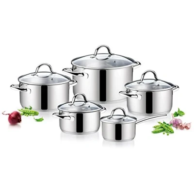 Imagen de Tescoma Ambition Batería de Cocina, Acero Inoxidable, Gris, 24 cm, 10 Unidades