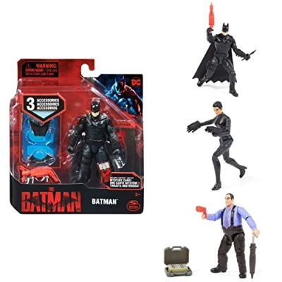 Imagen de DC Comics The Batman Figuras 10 cm Muñecos Articulados de con 3 Accesorios 1 Tarjeta Misteriosa 6060654 Juguetes Niños Años + / Modelo Aleatorio (4 Modelos Coleccionables)