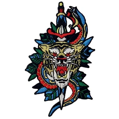 Imagen de Parche termoadhesivo para la ropa, diseño de Serpiente tigre y daga