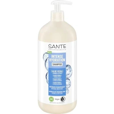 Imagen de SANTE Naturkosmetik champú de hidratación intensa aloe vera + extracto mango, vegano para el cuidado con dispensador, fortalece e hidrata cabello seco, 950 ml