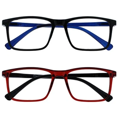 Imagen de Opulize Ink Pack 2 Gafas De Lectura Grande Negro Oscuro Rojo Hombres Mujeres Bisagras Resorte RR4 1Z +3,00