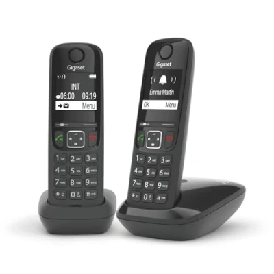 Imagen de Gigaset AS690 Duo Teléfono DECT inalámbrico Pack de 2 Unidades Manos Libres Pantalla Gran Contraste Agenda 100 Contactos, Color Negro [Versión Española]