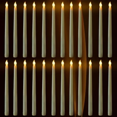 Imagen de FAEFTY velas LED de varilla, 24 unidades, eléctricas, sin llama, funcionan con pilas, parpadeantes, largas para Navidad, fiestas, bodas (marfil)
