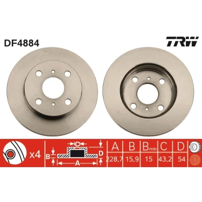 Imagen de TRW DF4884 Disco de freno 229 16 4 100 ventilado barnizado TOYOTA: Starlet IV Hatchback